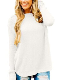 MEROKEETY Womens Long Sleeve Oversized Crew Neck Knit Pullover Sweater White L レディース