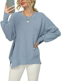 ANRABESS Womens Oversized Loose Long Sleeve Knit Crew Neck Sky Blue Pullover レディース