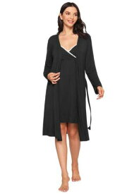 Latuza Womens Bamboo Viscose Nursing Nightgown and Robe Set XL Black レディース