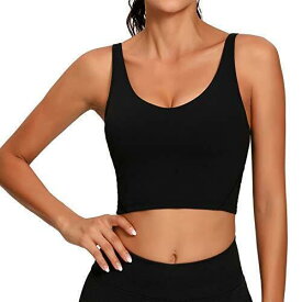 Lemedy Women Sports Bra Longline Crop Tank Top Padded Workout Running Yoga (M レディース