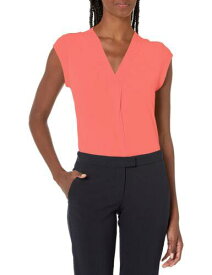 カルバンクライン Calvin Klein CK Womens Blouse Pleated Front Shirt PORCLN Rose Large Orange レディース