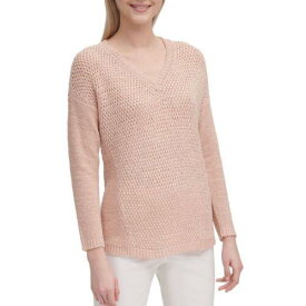 Calvin Klein カルバンクライン CALVIN KLEIN NEW Women's Blush Open Stitch Long Sleeve V-Neck Sweater Top L TEDO レディース