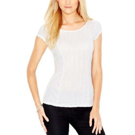 Guess ゲス GUESS NEW Women's Ivory Cap-sleeve Shutter Mesh-stitch Casual Shirt Top L TEDO レディース