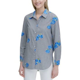 Calvin Klein カルバンクライン CALVIN KLEIN Women's Striped Floral Embroidered Button Down Shirt Top XL TEDO レディース