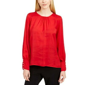 Calvin Klein カルバンクライン CALVIN KLEIN NEW Women's Red Petite Button-cuff Satin Blouse Shirt Top PL TEDO レディース