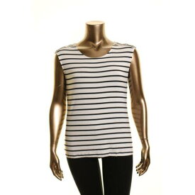 Calvin Klein カルバンクライン CALVIN KLEIN Women's White/black Striped Laced-shoulder Casual Shirt Top L TEDO レディース