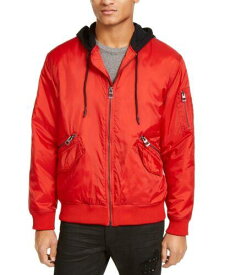 ゲス Guess Men's New Wave Hooded Bomber Jacket Red Size Medium メンズ