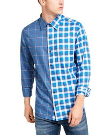 ディーケーエヌワイ DKNY Men's Double Plaid Shirt Blue Size X-Large メンズ