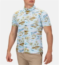 Hurley Men's Shirt Pink Large Tropical Outrigger Smiley Button-Down Blue Size メンズ