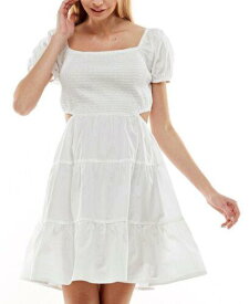 ゴールド Planet Gold Junior's Puff Sleeve Side Cutout Tiered Dress White Size Medium レディース