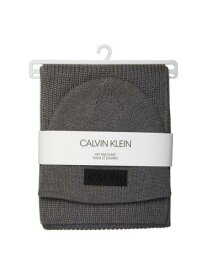 カルバンクライン CALVIN KLEIN Mens Gray Acrylic Fitted Knit With Scarf Winter Beanie Hat Cap メンズ