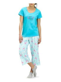 ヒュー HUE Womens Blue Short Sleeve T-Shirt Top Capri Pants Knit Pajamas S レディース