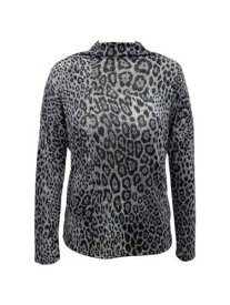 INC Womens Gray Funnel-neck Animal Print Long Sleeve Top Size: L レディース