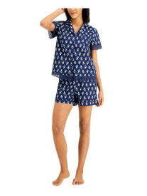 CHARTER CLUB Womens Navy Elastic Band Button Up Top and Shorts Pajamas XS レディース