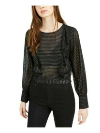 BAR III Womens Black Printed Long Sleeve Jewel Neck Top Size: S レディース