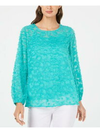 ALFANI Womens Green Textured Long Sleeve Jewel Neck Top Size: S レディース