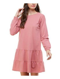 ゴールド PLANET GOLD Womens Ruffled Long Sleeve Crew Neck Short A-Line Dress レディース