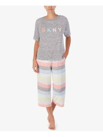 ディーケーエヌワイ DKNY Womens Gray Logo Elastic Band T-Shirt Top Capri Pants Pajamas L レディース