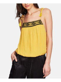 1. STATE Womens Gold Embroidered Tie-strap Sleeveless Square Neck Top Size: XXS レディース