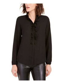 BAR III Womens Black Ruffled Sheer Long Sleeve Evening Button Up Top XXS レディース