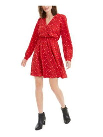 MAISON JULES Womens Red Polka Dot Long Sleeve V Neck Mini Fit + Flare Dress S レディース