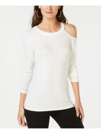 INC Womens White Cut Out Long Sleeve Crew Neck Top Size: S レディース