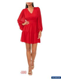MSK Womens Red Lined Hem Blouson Sleeve Short Cocktail Fit + Flare Dress L レディース