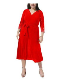 MSK Womens Red Pullover 3/4 Sleeve Below The Knee Fit + Flare Dress Plus 1X レディース