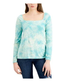 FEVER Womens Green Ribbed Tie Dye Long Sleeve Square Neck Top XS レディース