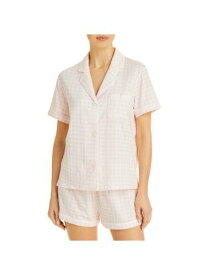 AQUA Womens Pink Mini Grid Short Sleeve Top and Shorts Pajamas L レディース