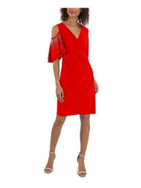 MSK Womens Red Pullover Flutter Sleeve Above The Knee Party Sheath Dress S レディース