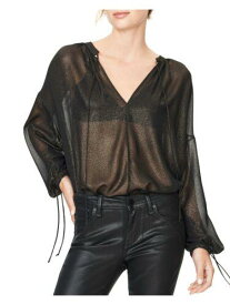 HABITUAL Womens Gold Sheer Tie Neck And Sleeves Long Sleeve V Neck Blouse S レディース