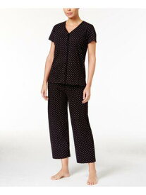 CHARTER CLUB Womens Black Elastic Band Button Up Top Cropped Pants Pajamas M レディース