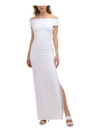 カルバンクライン CALVIN KLEIN Womens White High Leg Slit Lined Short Sleeve Formal Gown Dress 2 レディース