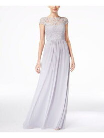 ADRIANNA PAPELL Womens Silver Short Sleeve Full-Length Empire Waist Dress 4 レディース