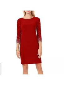 MSK Womens Red 3/4 Sleeve Boat Neck Above The Knee Cocktail Sheath Dress M レディース