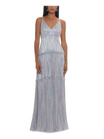 XSCAPE Womens Silver Tiered Lined Spaghetti Strap Formal Gown Dress 4 レディース