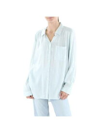 BEACHLUNCHLOUNGE COLLECTION Womens Green Round Hem Cuffed Sleeve Button Up Top L レディース