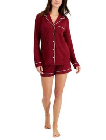 ALFANI Womens Maroon Notched Collar Long Sleeve Top Shorts Pants Pajamas S レディース