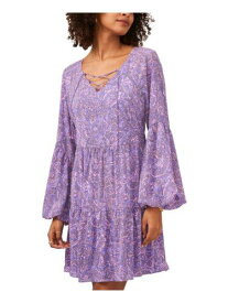 ヴィンス VINCE CAMUTO Womens Purple Lined Pullover Lace-up Sleeve Split Short Dress XS レディース