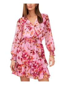 ヴィンス VINCE CAMUTO Womens Pink Lined Snap Button Blouson Sleeve A-Line Dress XS レディース