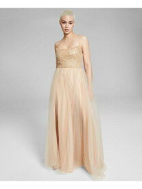SAY YES TO THE PROM SAY YES TO THE Womens Gold Strappy Back Lined Tulle Sleeveless Dress 0 レディース