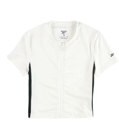 リーボック Reebok Womens Full Zip Crop Basic T-Shirt White Small レディース