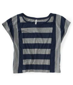 Aeropostale Womens Horizontal Vert Stripe Graphic T-Shirt Grey X-Small レディース