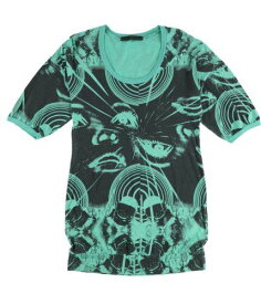 Evil Genius Womens Eyes and Circles Pattern Graphic T-Shirt Green Large レディース