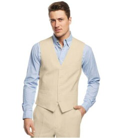 I-N-C Mens Smith Linen Blend Five Button Vest Beige Small (Regular) メンズ