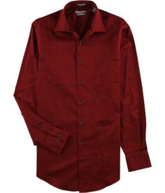 Van Heusen Mens Lux Sateen Button Up Dress Shirt Red 16.5 Neck 34-35 Sleeve メンズ