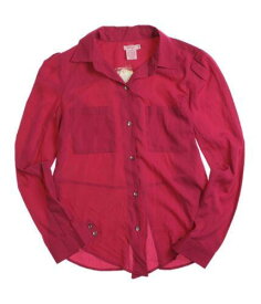 Fourty's Womens Solid Button Up Shirt Pink Small レディース