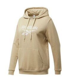 リーボック Reebok Womens Large Logo Pullover Hoodie Sweatshirt Beige Small レディース