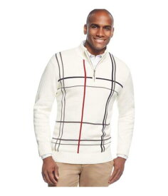 Geoffrey Beene Mens Windowpane Quarter-Zip Pullover Sweater メンズ